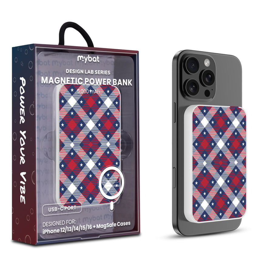 MyBat Design Lab 5000mAh Magnetic Wireless Power Bank - White – Americana Plaid - MPBBAT132-WH-523.JPG