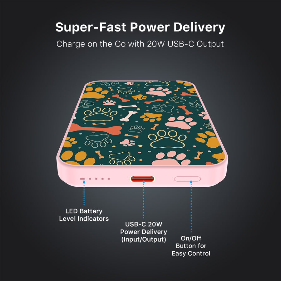 MyBat Design Lab 5000mAh Magnetic Wireless Power Bank - Pink - Paw Prints & Bones - MPBBAT133-PK-003-7.jpg