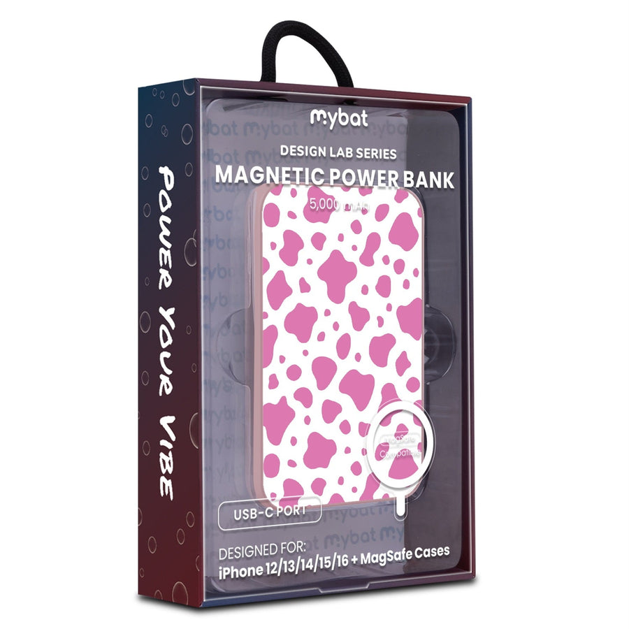 MyBat Design Lab 5000mAh Magnetic Wireless Power Bank - Pink - Pink Cow Print
