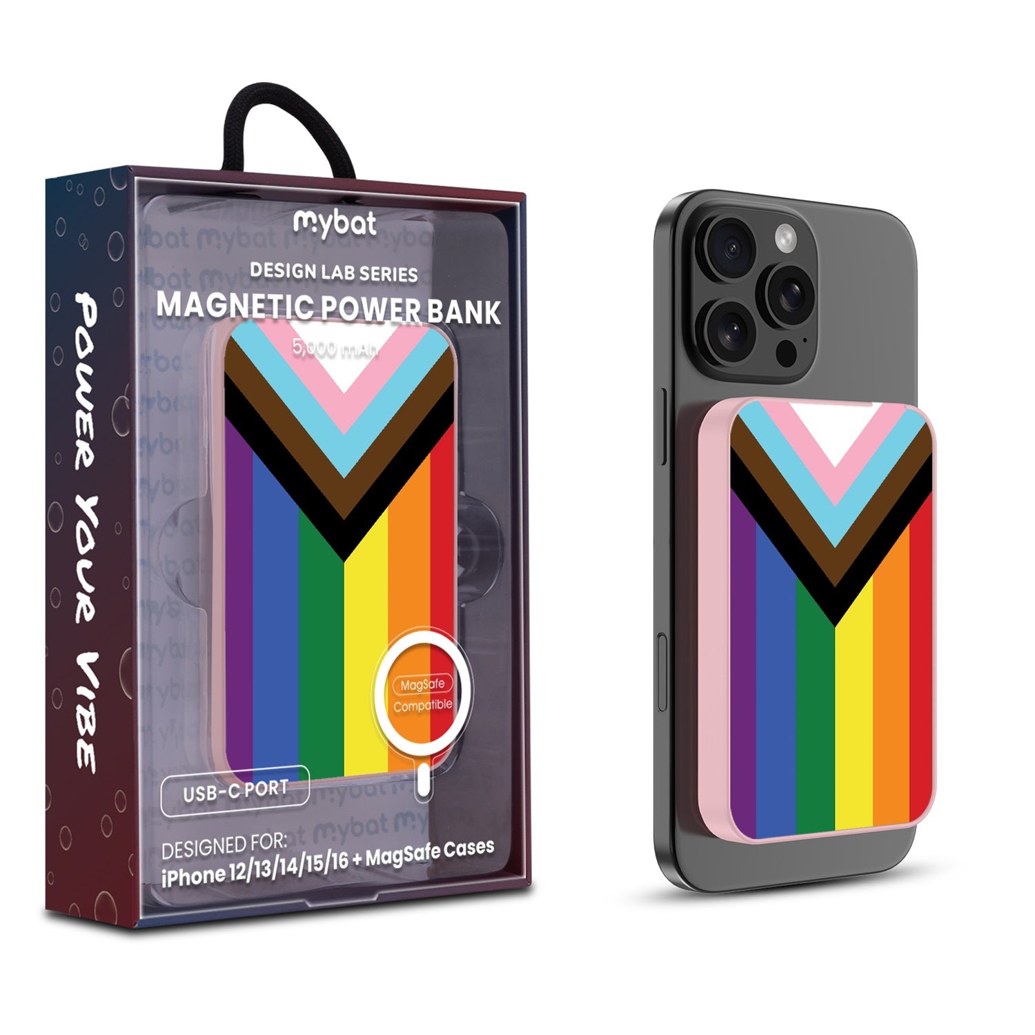 MyBat Design Lab 5000mAh Magnetic Wireless Power Bank - Pink - LGBTQ+ Flag - MPBBAT133-PK-034-1.jpg