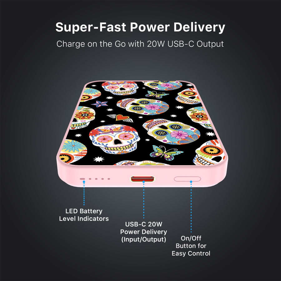 MyBat Design Lab 5000mAh Magnetic Wireless Power Bank - Pink - Day of the Dead - MPBBAT133-PK-056-7.jpg