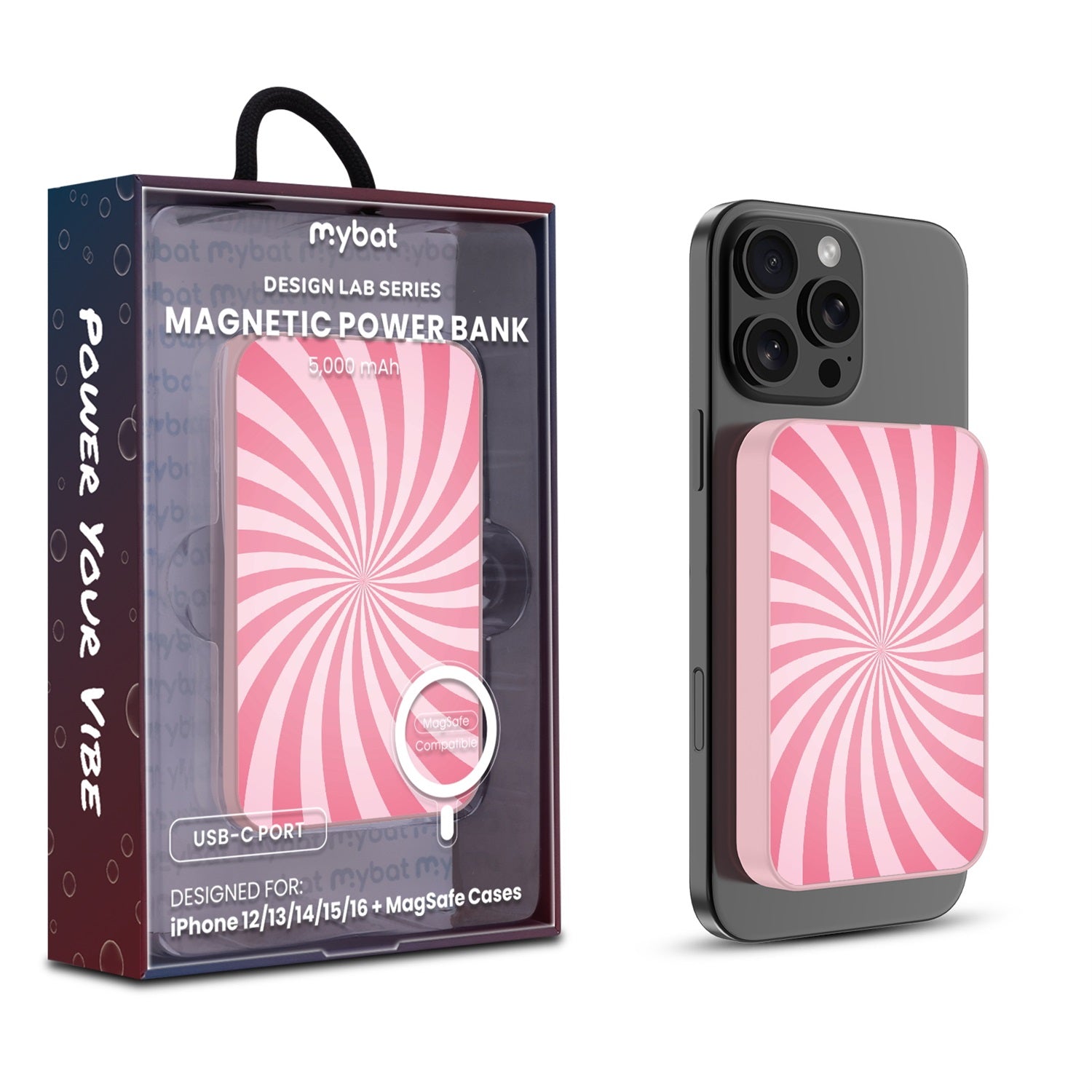MyBat Design Lab 5000mAh Magnetic Wireless Power Bank - Pink - Candy Swirl - MPBBAT133-PK-104-1.jpg