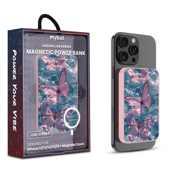 MyBat Design Lab 5000mAh Magnetic Wireless Power Bank - Pink - Floating Butterflies - MPBBAT133-PK-180-1.jpg