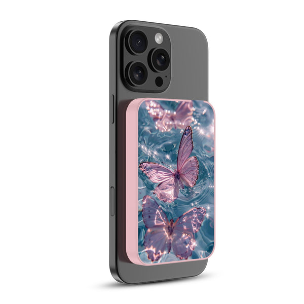 MyBat Design Lab 5000mAh Magnetic Wireless Power Bank - Pink - Floating Butterflies - MPBBAT133-PK-180-2.jpg