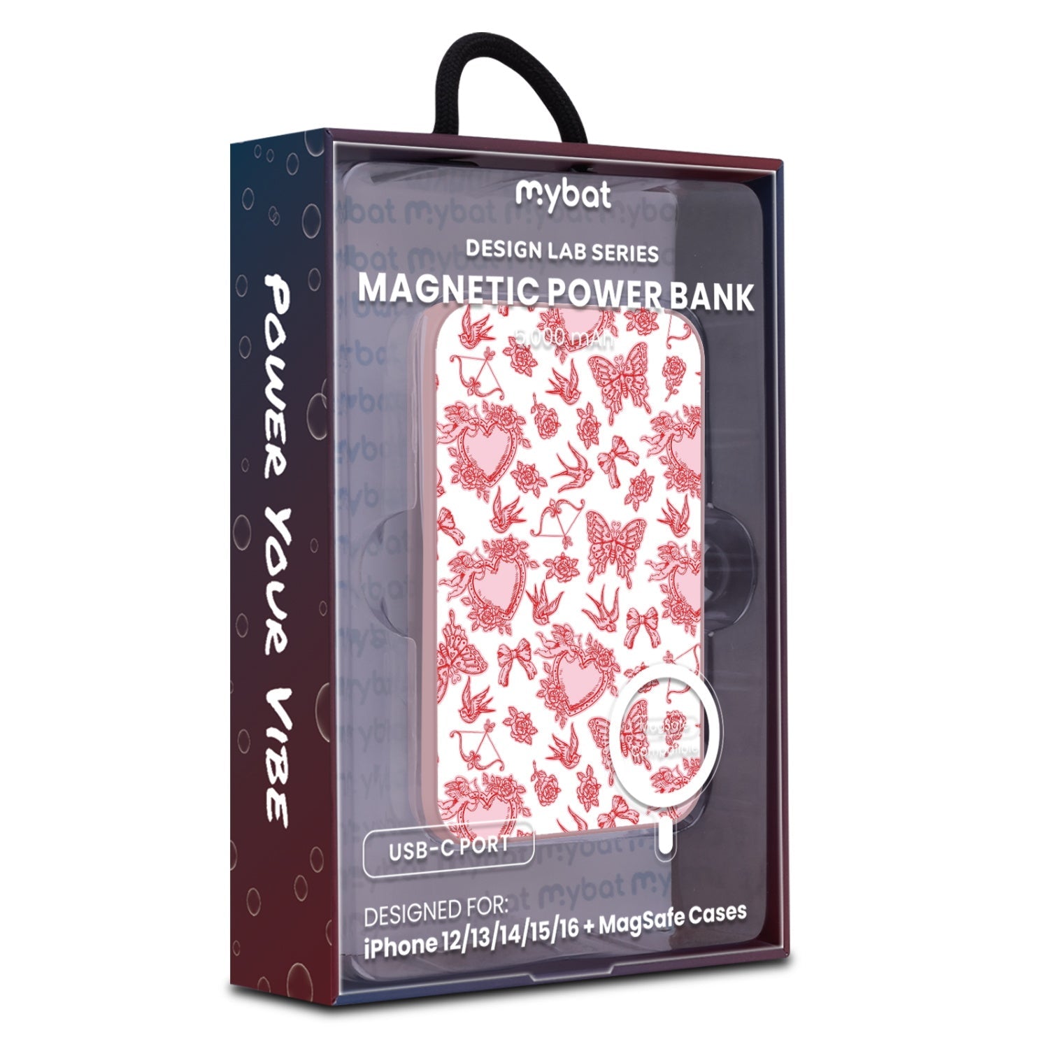 MyBat Design Lab 5000mAh Magnetic Wireless Power Bank - Pink - Sending Love