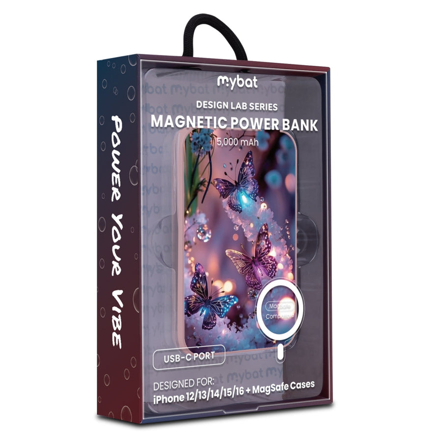 MyBat Design Lab 5000mAh Magnetic Wireless Power Bank - Pink - Magical Butterflies