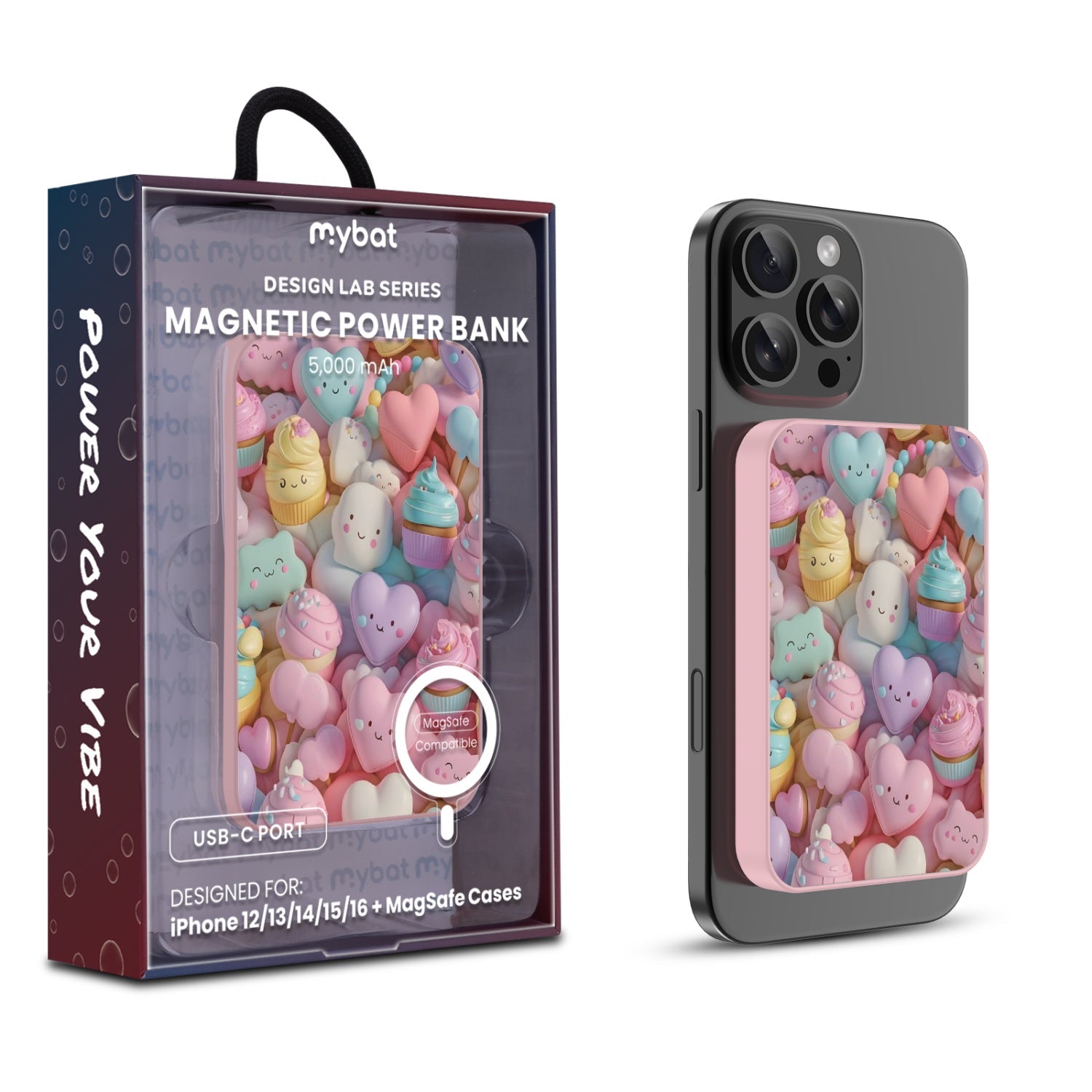 MyBat Design Lab 5000mAh Magnetic Wireless Power Bank - Pink - Candy Love
