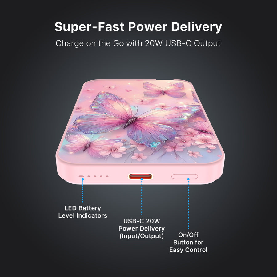 MyBat Design Lab 5000mAh Magnetic Wireless Power Bank - Pink - Pink Butterflies - MPBBAT133-PK-361-7.jpg