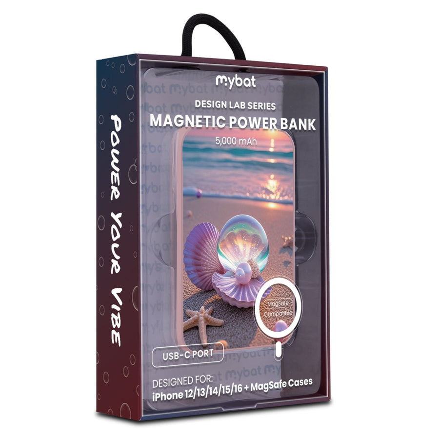 MyBat Design Lab 5000mAh Magnetic Wireless Power Bank - Pink - Seashell Beach