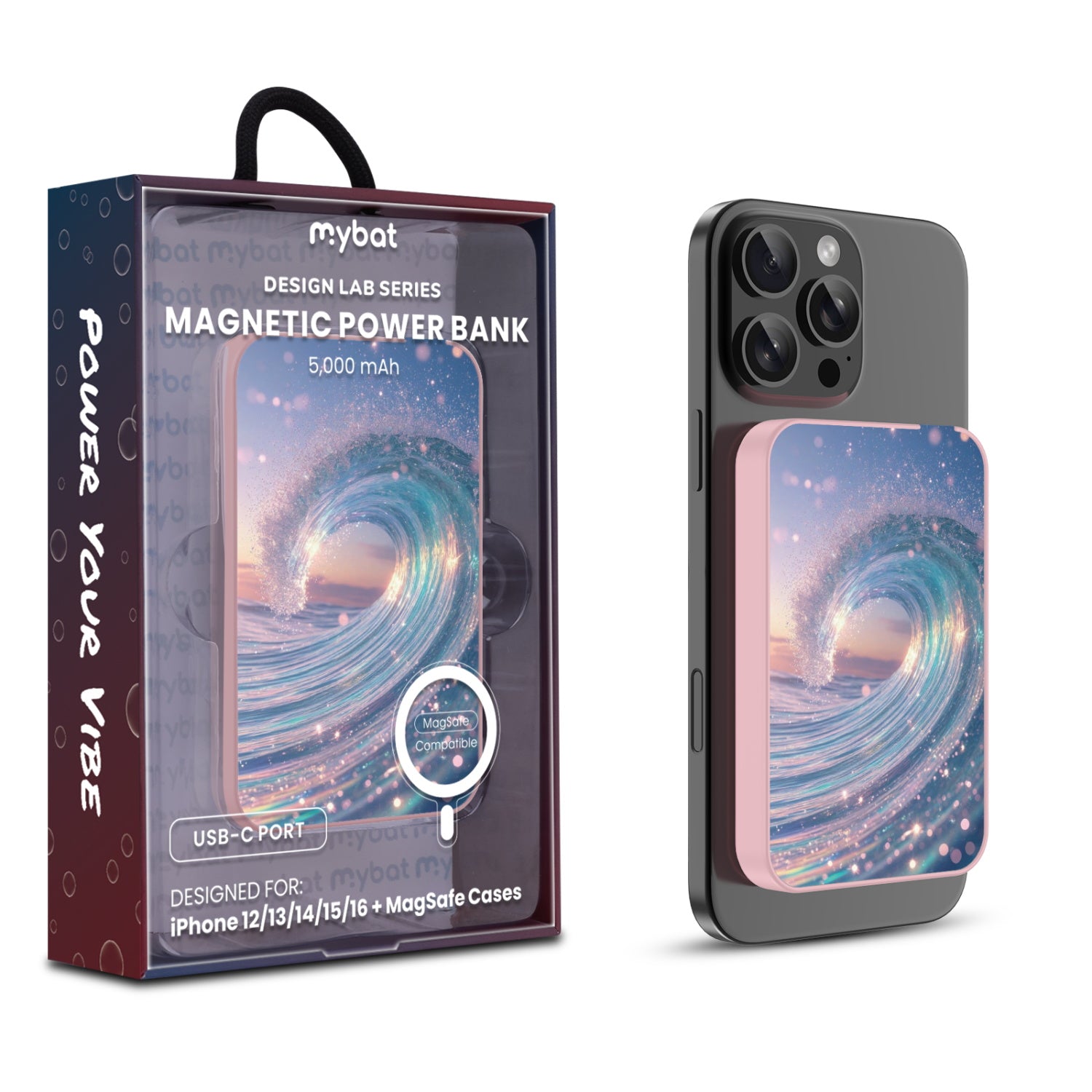 MyBat Design Lab 5000mAh Magnetic Wireless Power Bank - Pink - Dreamy Waves - MPBBAT133-PK-379-1.jpg