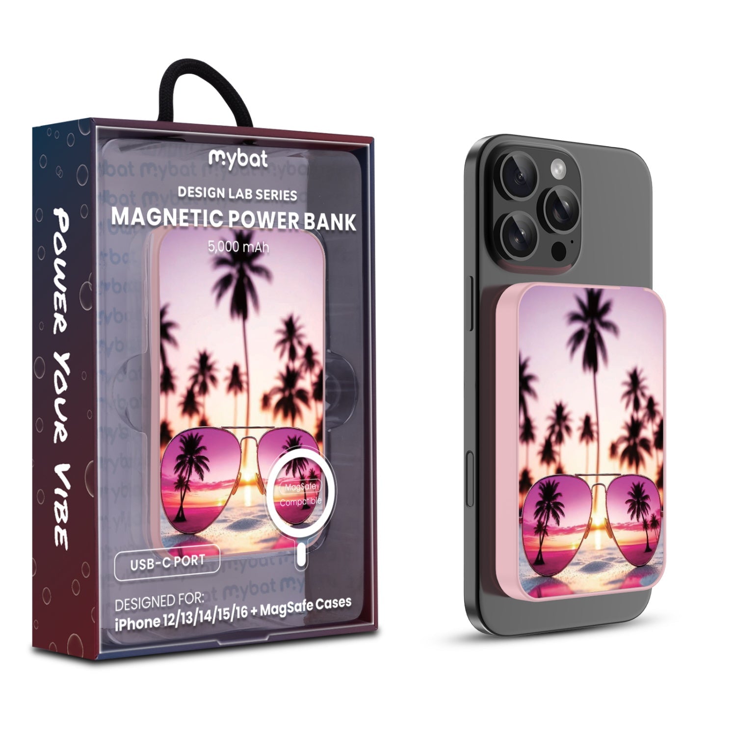 MyBat Design Lab 5000mAh Magnetic Wireless Power Bank - Pink - California Sunset