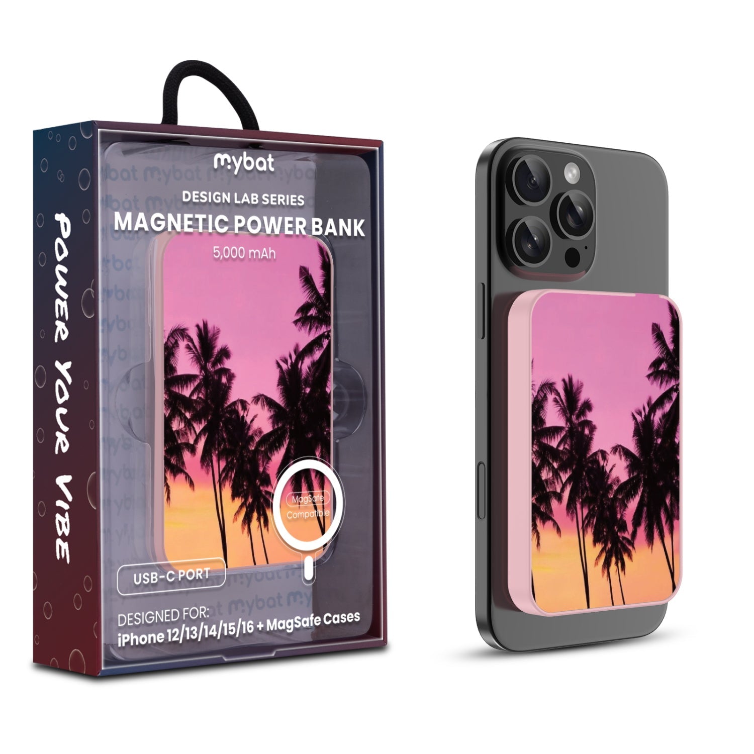 MyBat Design Lab 5000mAh Magnetic Wireless Power Bank - Pink - Hello Summer
