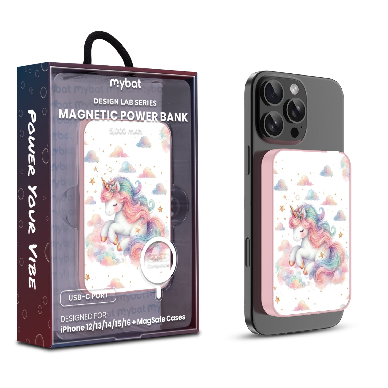MyBat Design Lab 5000mAh Magnetic Wireless Power Bank - Pink - Rainbow Unicorn - MPBBAT133-PK-392-1.jpg