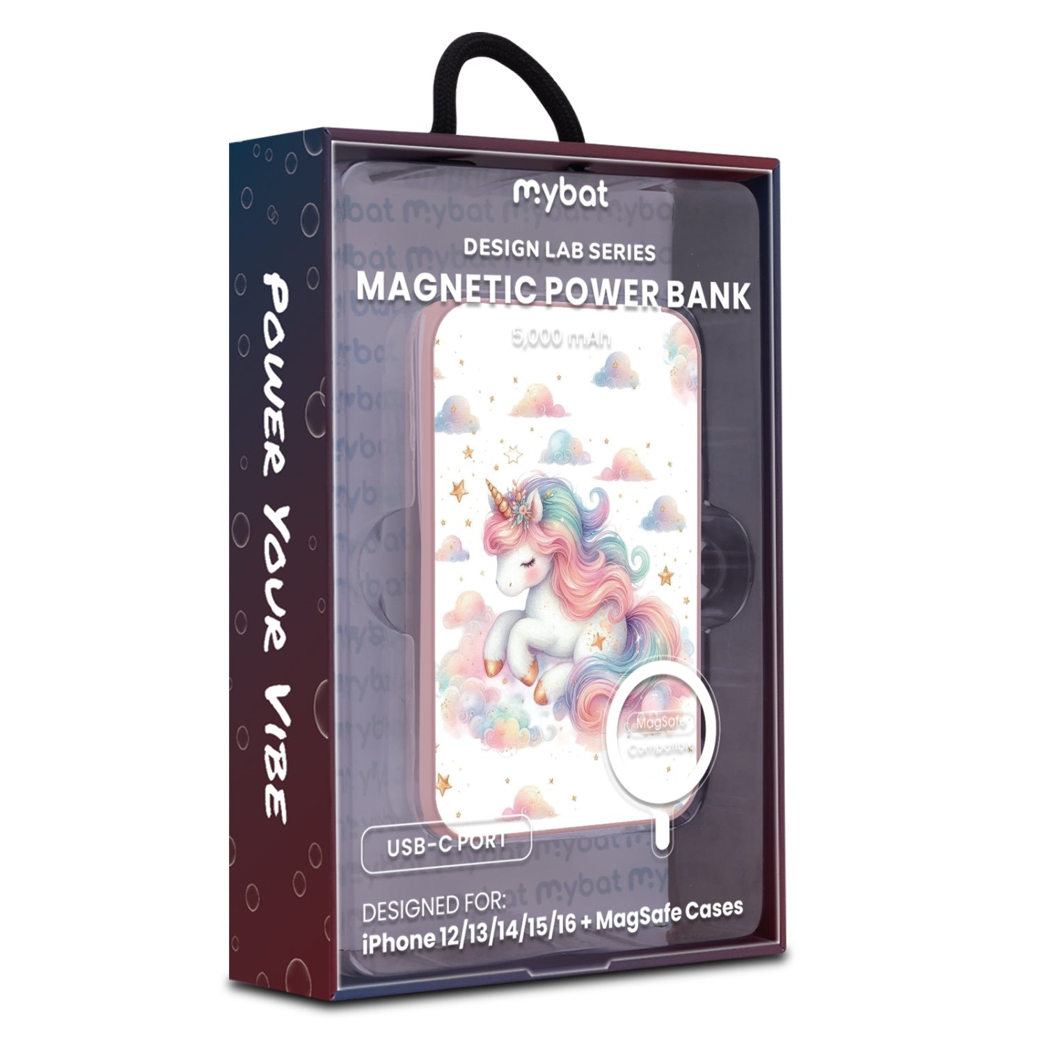 MyBat Design Lab 5000mAh Magnetic Wireless Power Bank - Pink - Rainbow Unicorn