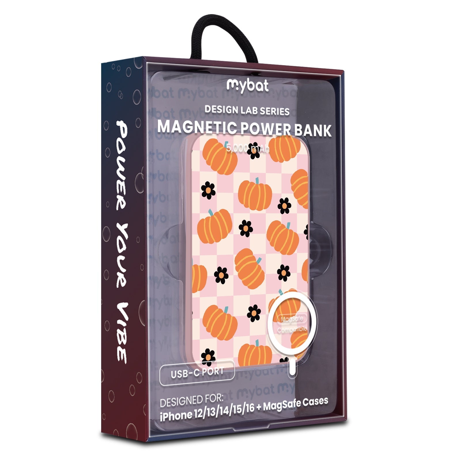 MyBat Design Lab 5000mAh Magnetic Wireless Power Bank - Pink - Plaid Patch