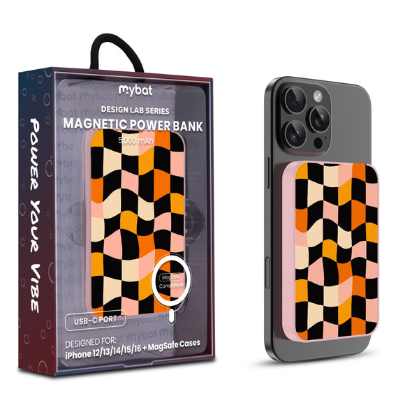 MyBat Design Lab 5000mAh Magnetic Wireless Power Bank - Pink - Groovy Check - MPBBAT133-PK-448-1.jpg