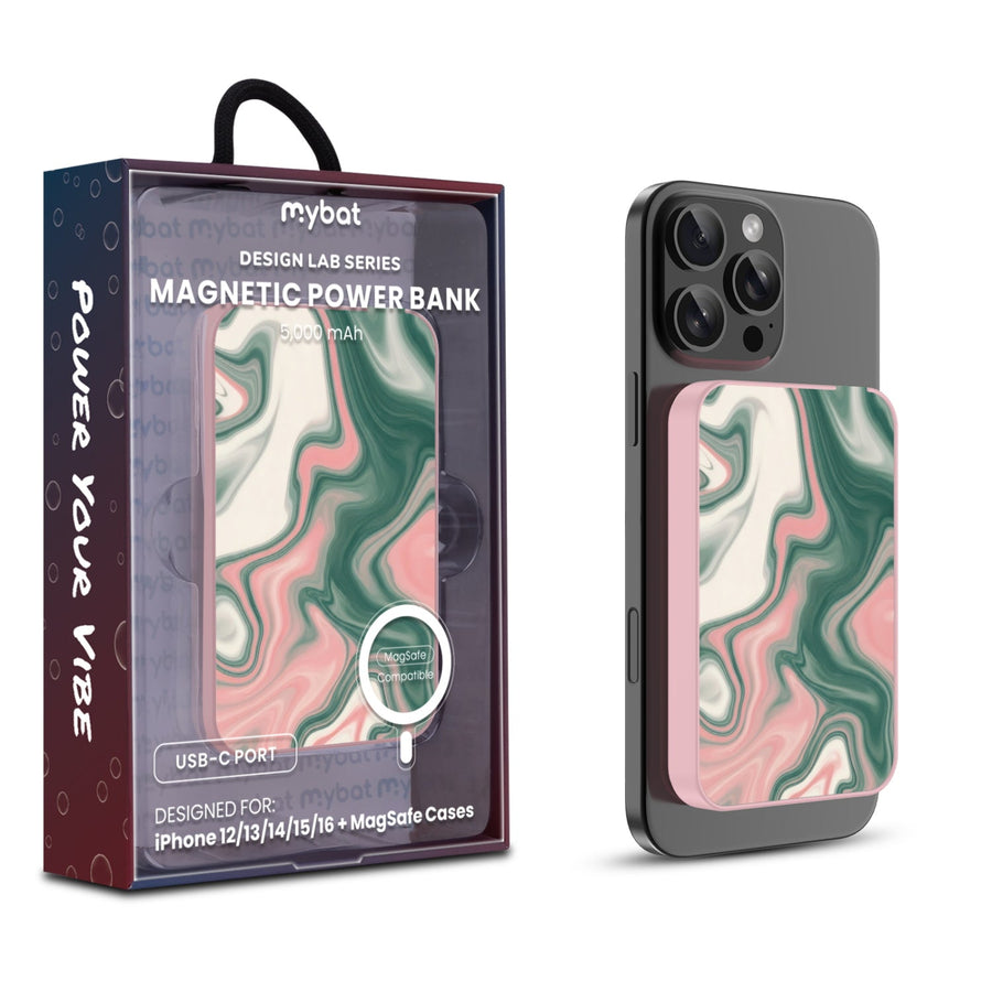 MyBat Design Lab 5000mAh Magnetic Wireless Power Bank - Pink - Flow State