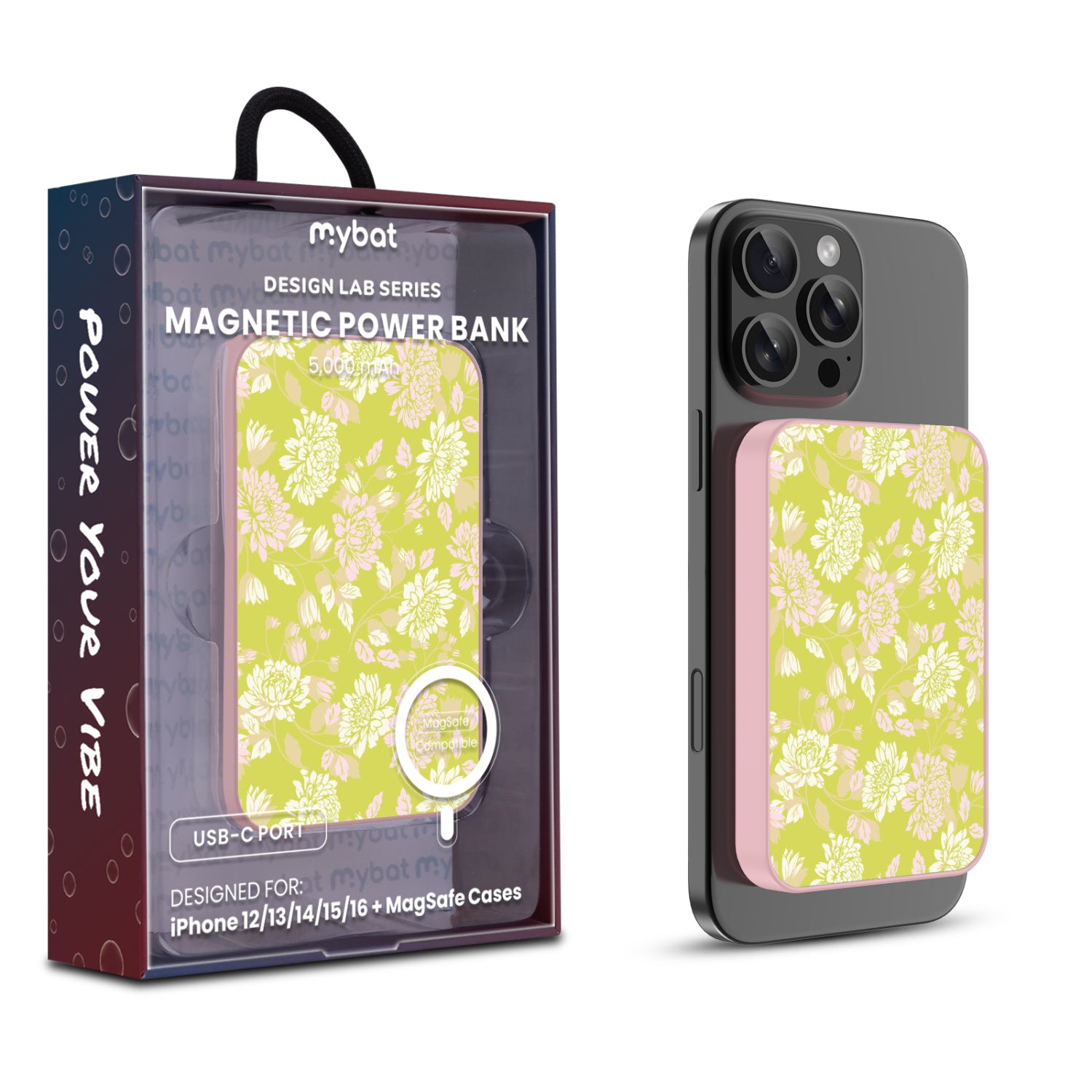 MyBat Design Lab 5000mAh Magnetic Wireless Power Bank - Pink - Green Thumb - MPBBAT133-PK-472-1.jpg