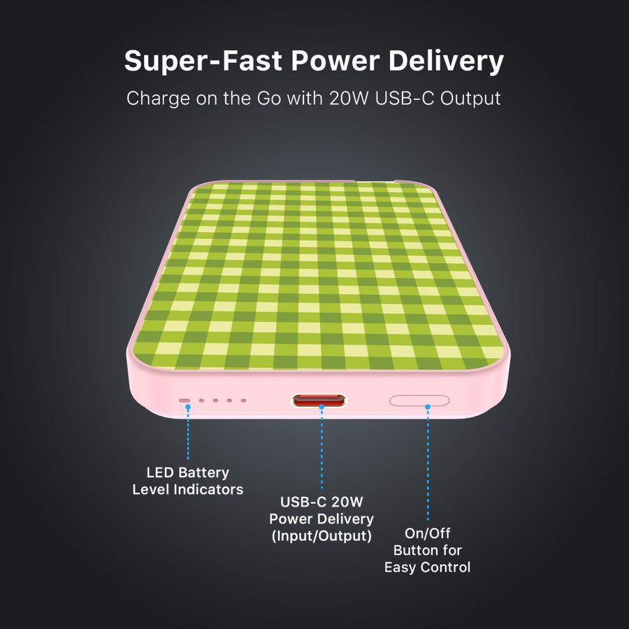 MyBat Design Lab 5000mAh Magnetic Wireless Power Bank - Pink - Green Gingham - MPBBAT133-PK-476-7.jpg