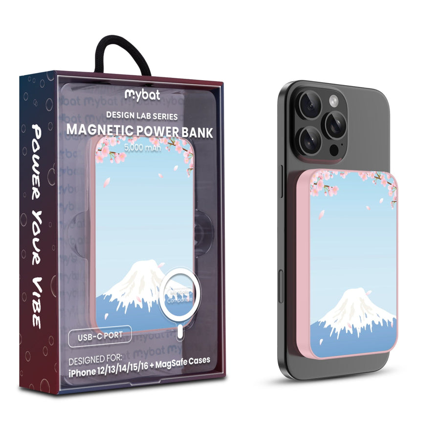 MyBat Design Lab 5000mAh Magnetic Wireless Power Bank - Pink - Fuji Blossoms