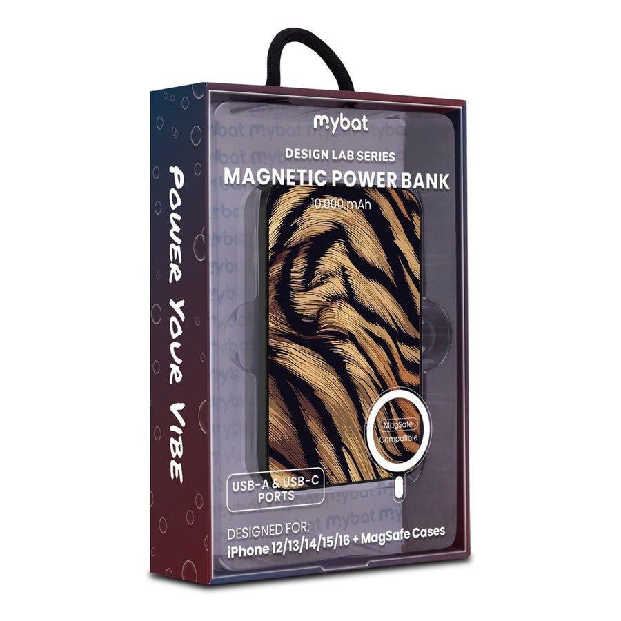 MyBat Design Lab 10000mAh Magnetic Wireless Power Bank - Black - Tiger Fur
