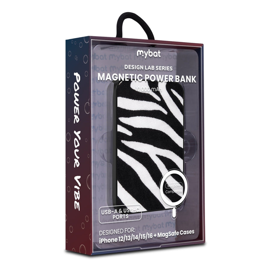 MyBat Design Lab 10000mAh Magnetic Wireless Power Bank - Black - Zebra Print