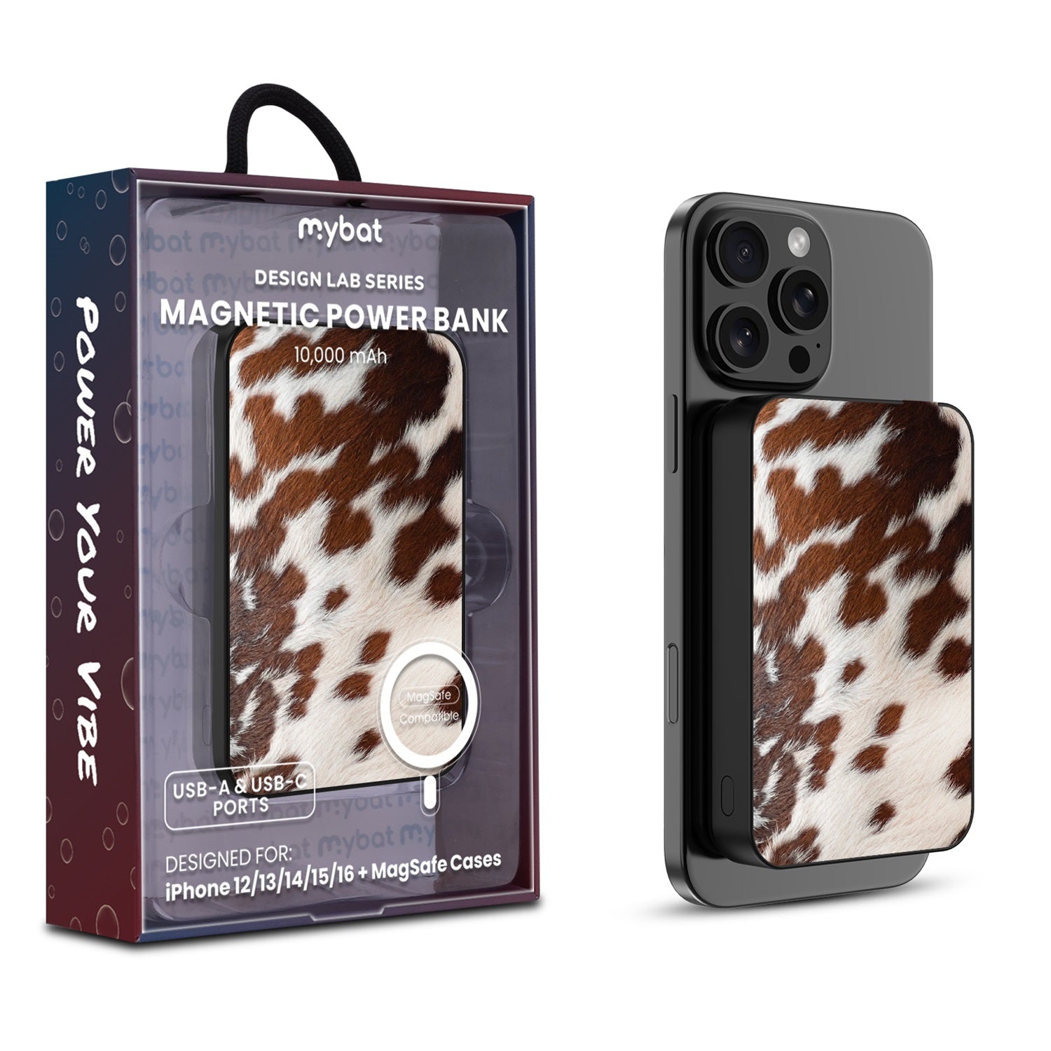 MyBat Design Lab 10000mAh Magnetic Wireless Power Bank - Black - Cow Fur