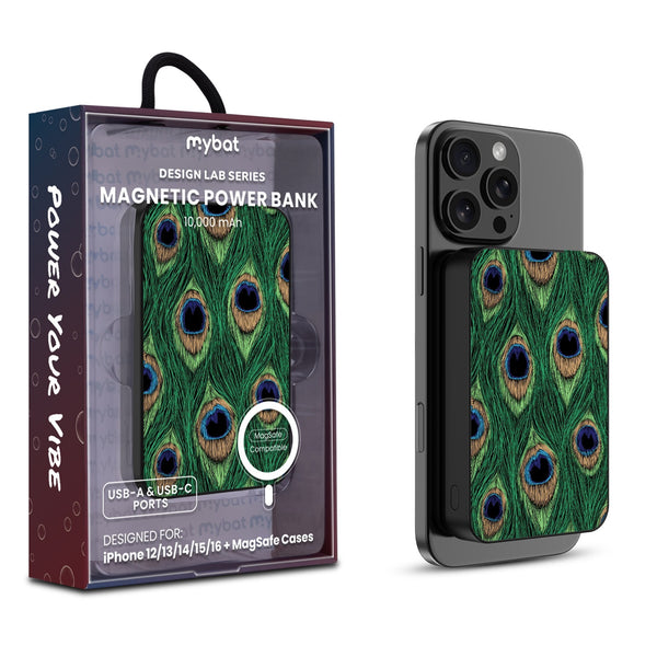 MyBat Design Lab 10000mAh Magnetic Wireless Power Bank - Black - Peacock Feathers - MPBBAT141-BK-018-1.jpg