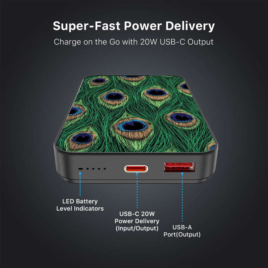 MyBat Design Lab 10000mAh Magnetic Wireless Power Bank - Black - Peacock Feathers - MPBBAT141-BK-018-7.jpg