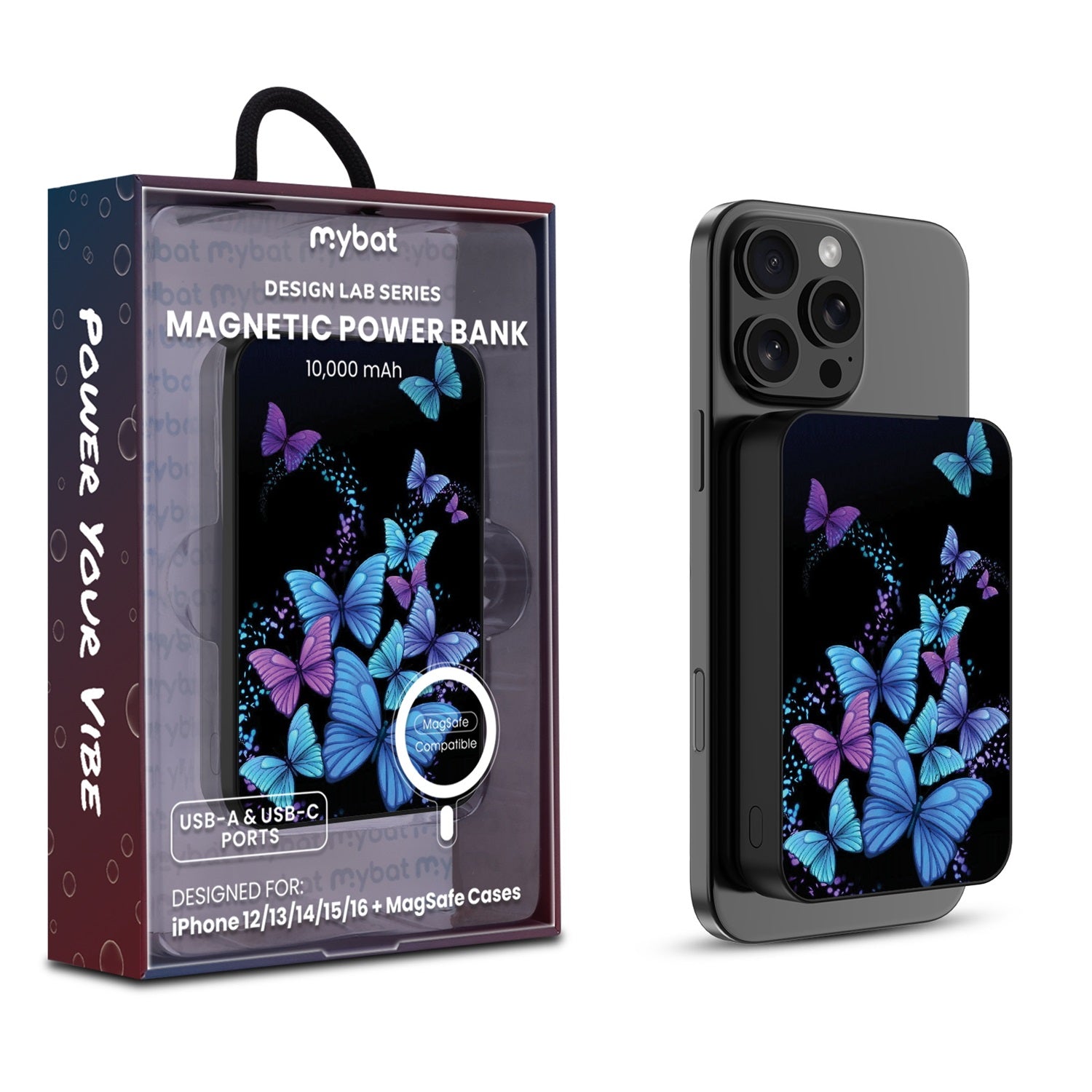 MyBat Design Lab 10000mAh Magnetic Wireless Power Bank - Black - Butterfly Night - MPBBAT141-BK-021-1.jpg