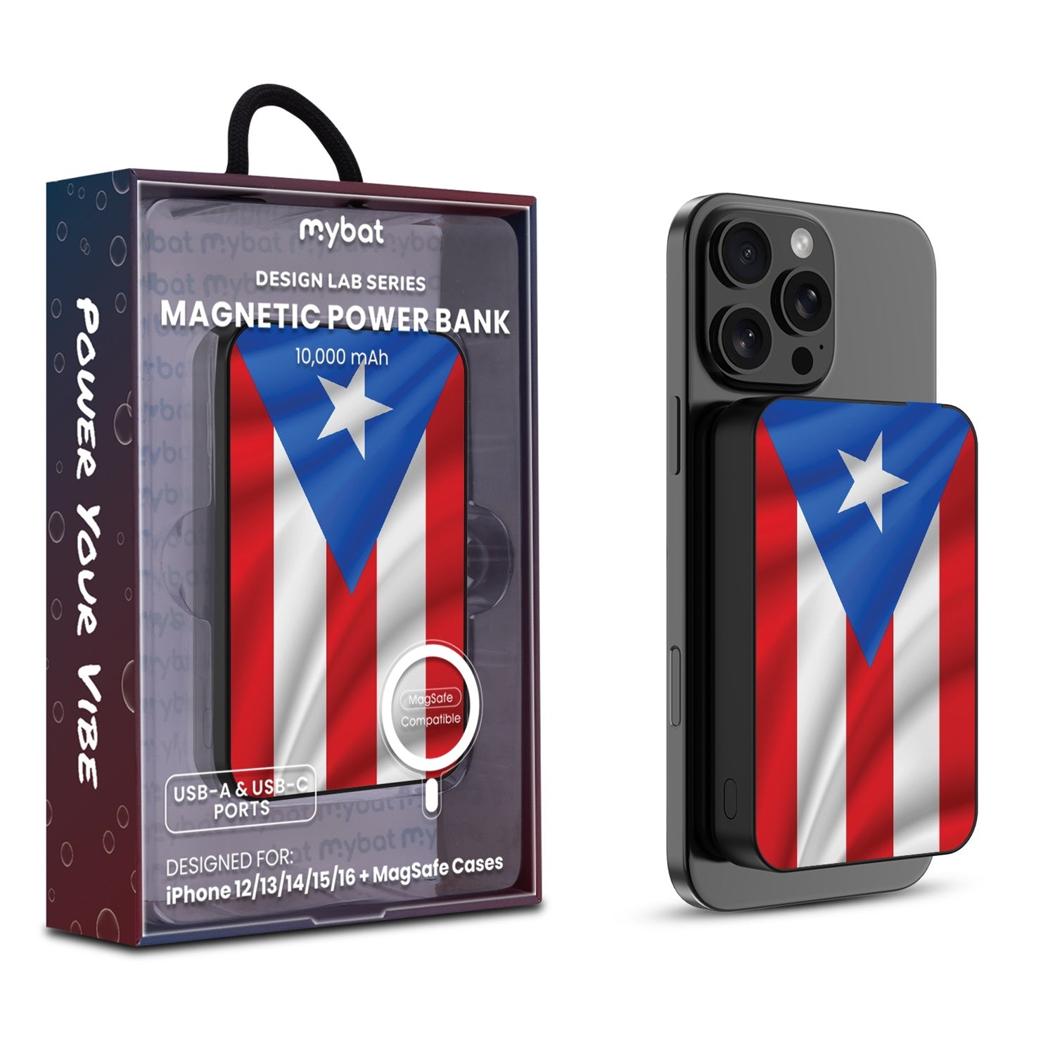 MyBat Design Lab 10000mAh Magnetic Wireless Power Bank - Black - Puerto Rican Flag - MPBBAT141-BK-029-1.jpg