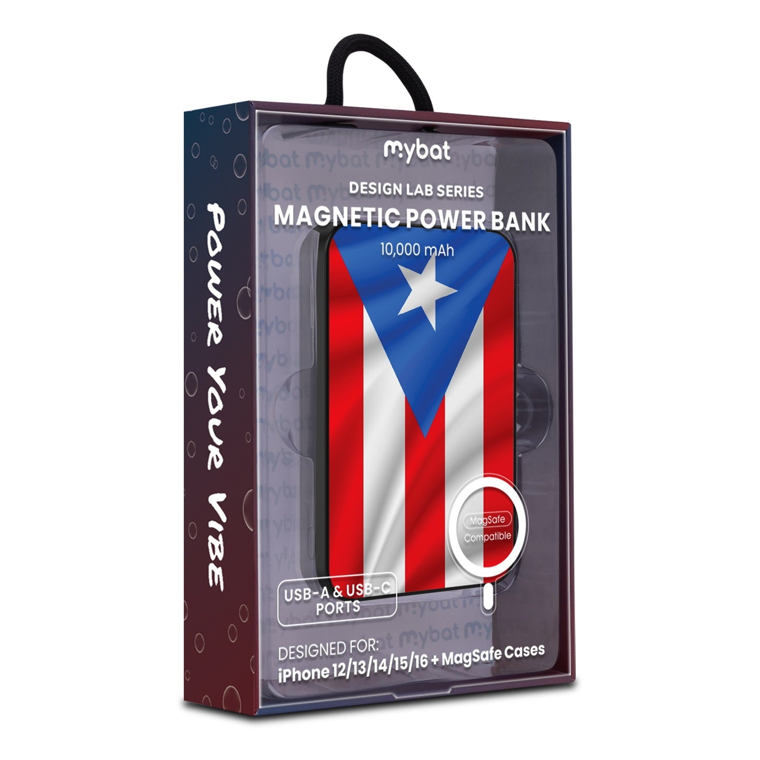 MyBat Design Lab 10000mAh Magnetic Wireless Power Bank - Black - Puerto Rican Flag