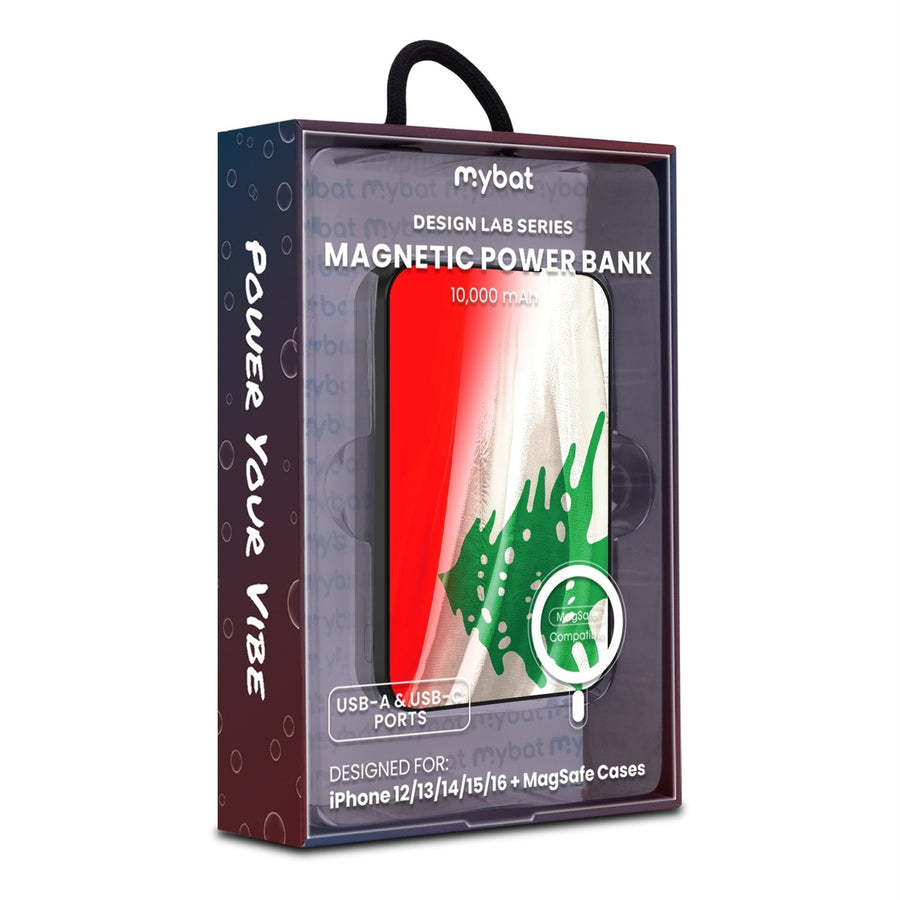 MyBat Design Lab 10000mAh Magnetic Wireless Power Bank - Black - Lebanese Flag