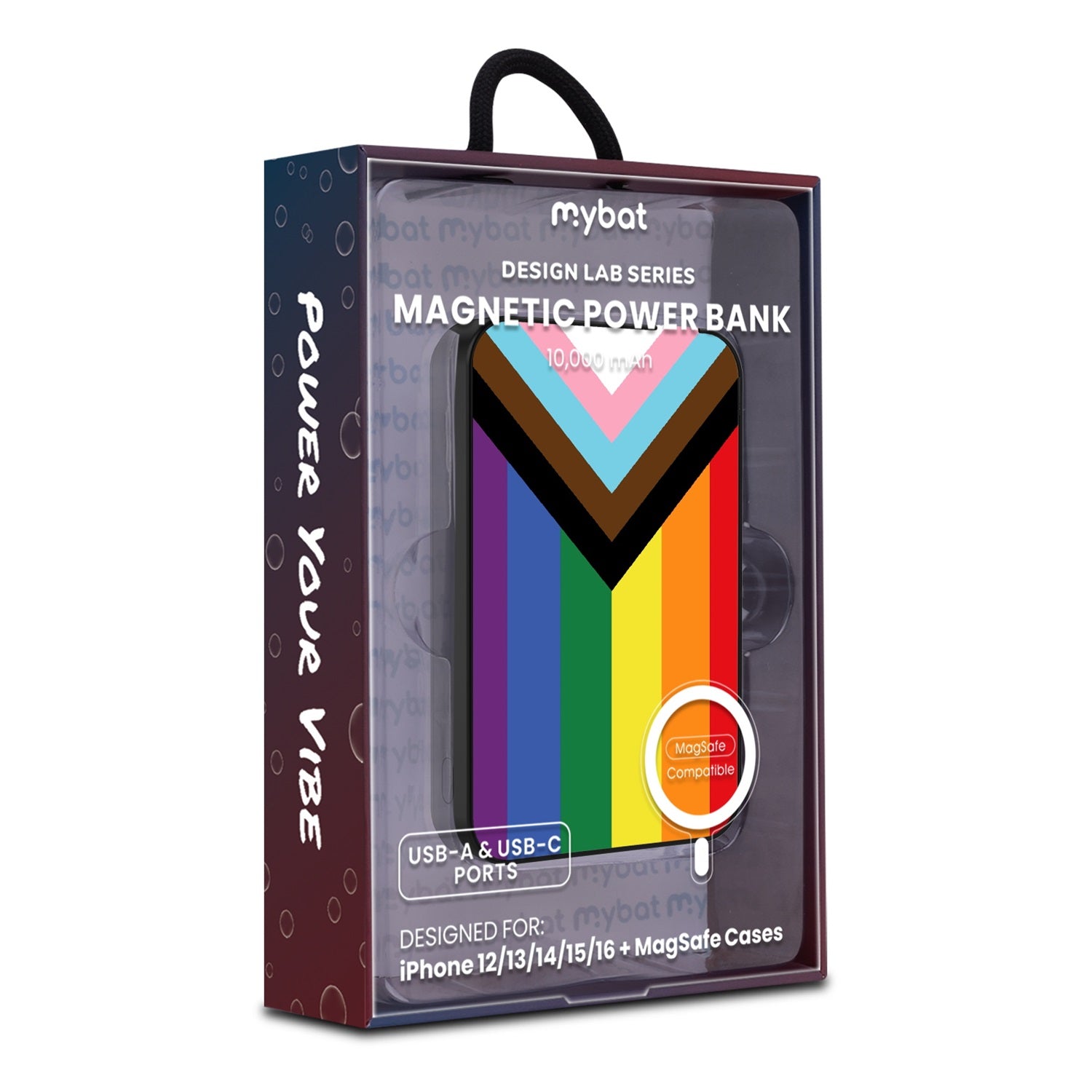 MyBat Design Lab 10000mAh Magnetic Wireless Power Bank - Black - LGBTQ+ Flag