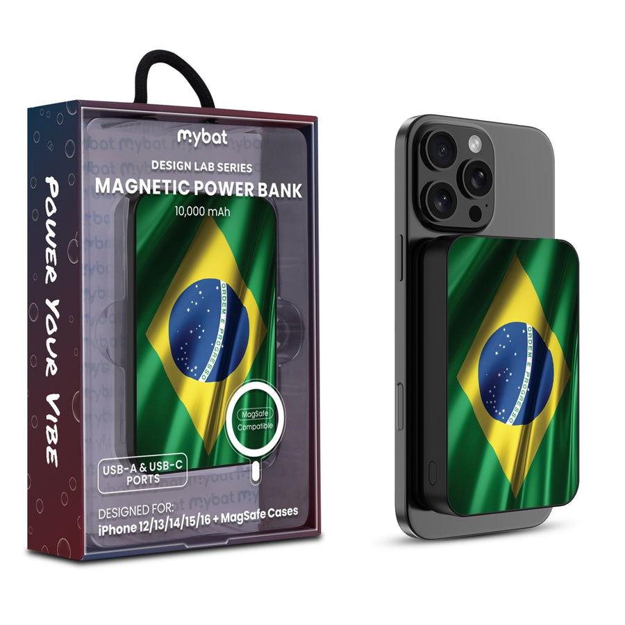 MyBat Design Lab 10000mAh Magnetic Wireless Power Bank - Black - Brazilian Flag