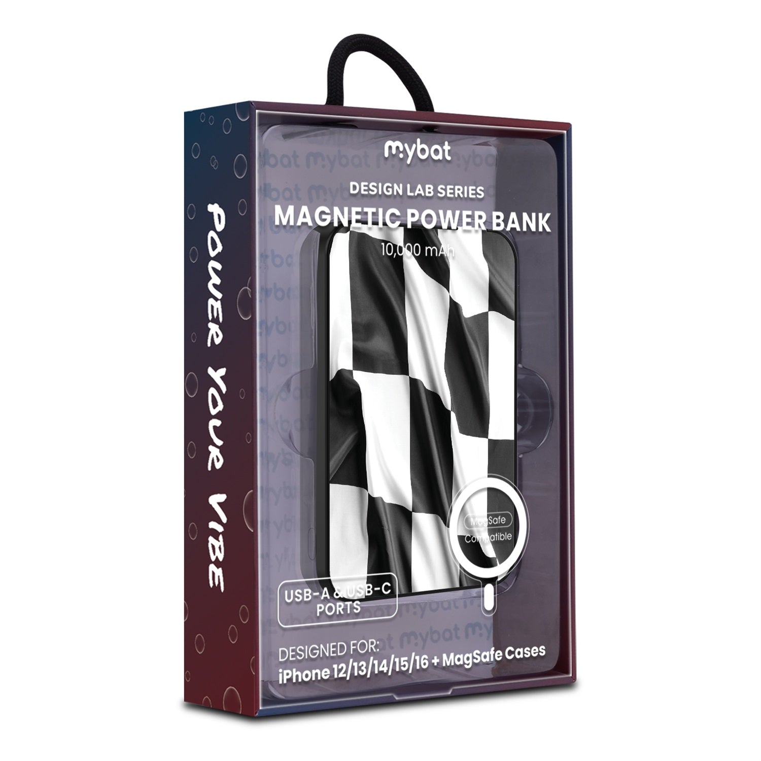 MyBat Design Lab 10000mAh Magnetic Wireless Power Bank - Black - Racing Flag