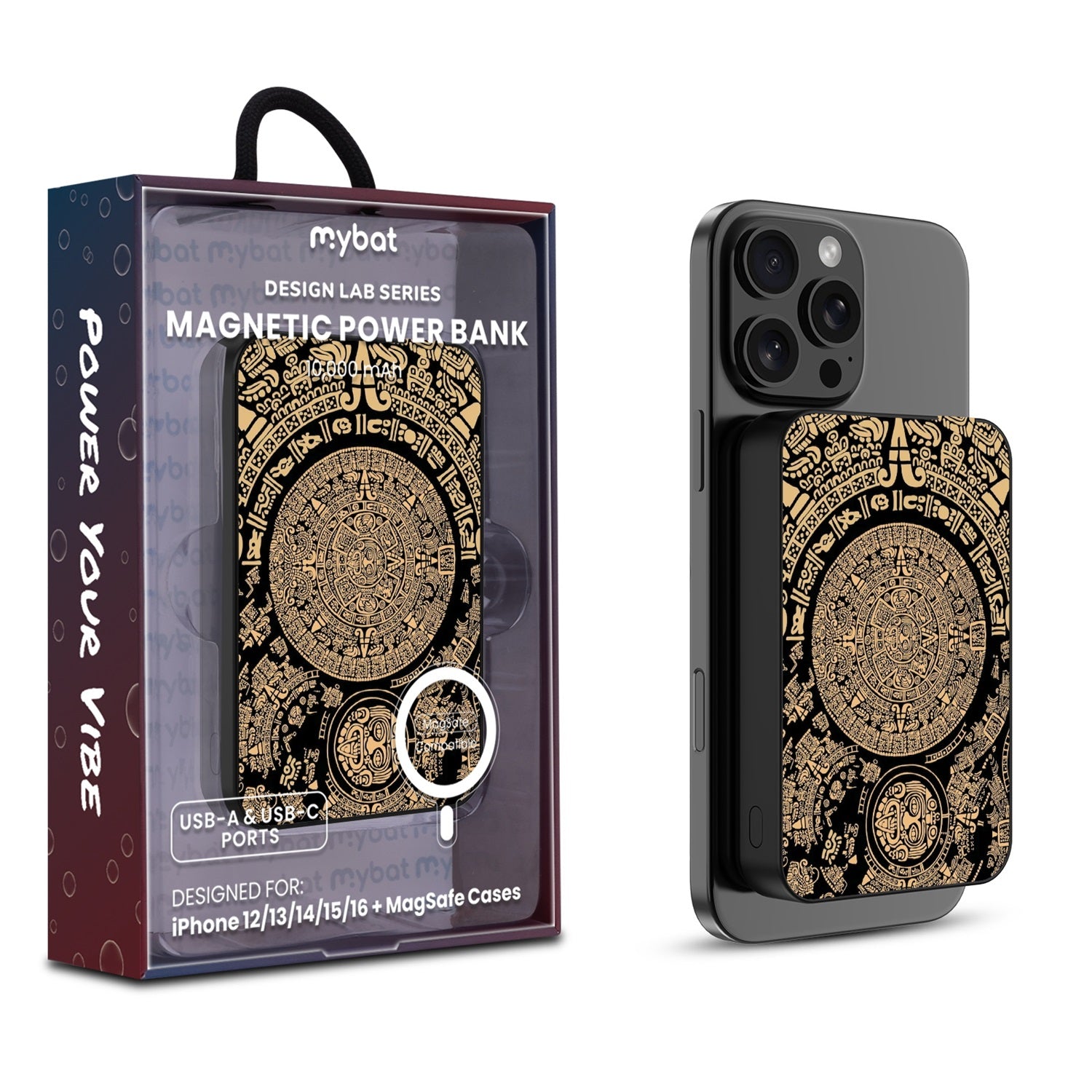 MyBat Design Lab 10000mAh Magnetic Wireless Power Bank - Black - Mayan Calendar - MPBBAT141-BK-052-1.jpg