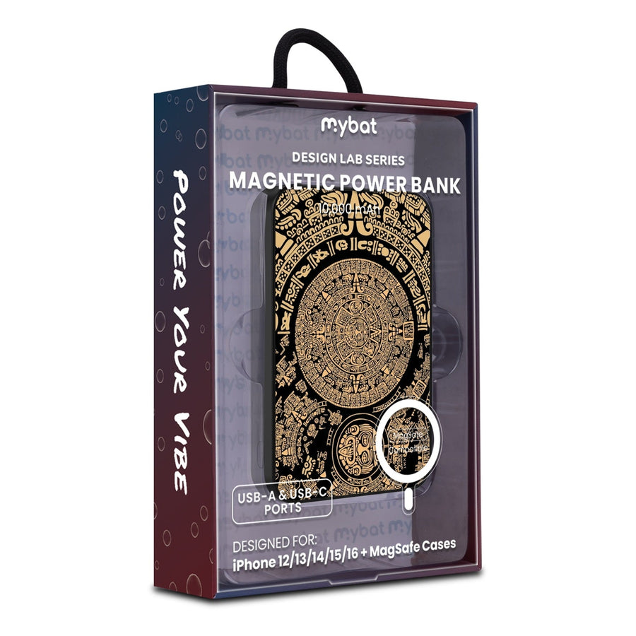 MyBat Design Lab 10000mAh Magnetic Wireless Power Bank - Black - Mayan Calendar