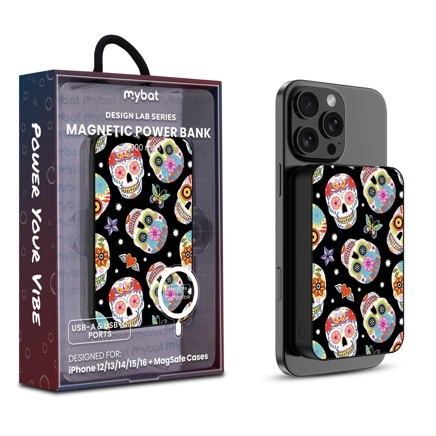 MyBat Design Lab 10000mAh Magnetic Wireless Power Bank - Black - Day of the Dead - MPBBAT141-BK-056-1.jpg
