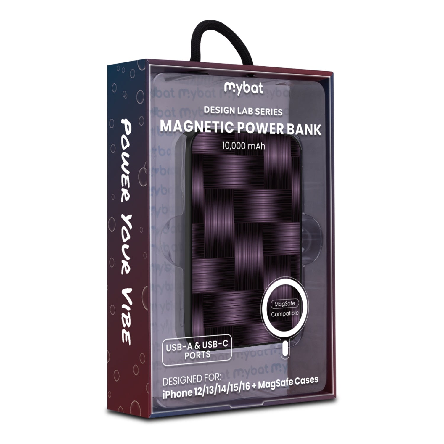 MyBat Design Lab 10000mAh Magnetic Wireless Power Bank - Black - Woven Carbon Fiber