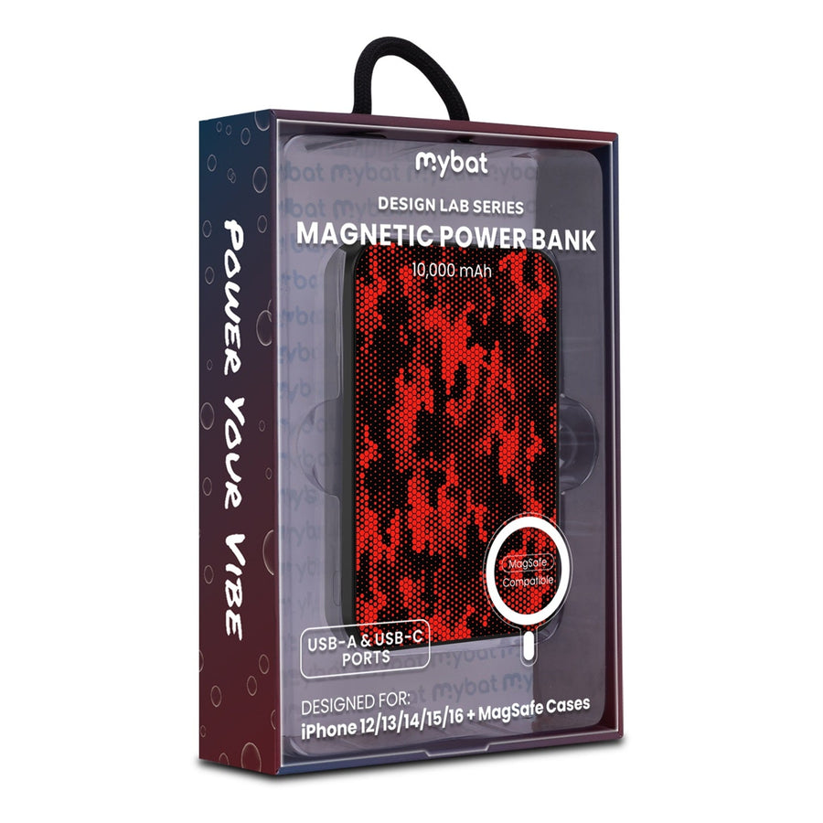 MyBat Design Lab 10000mAh Magnetic Wireless Power Bank - Black - Red Digital Camouflage