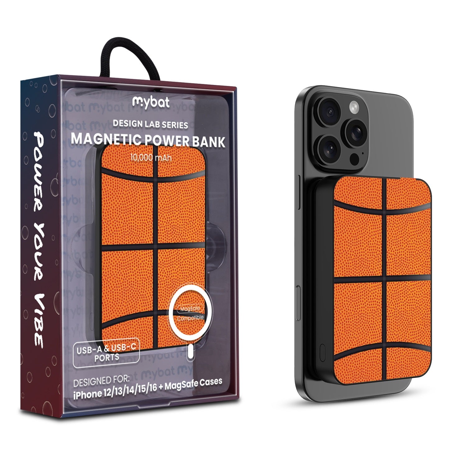 MyBat Design Lab 10000mAh Magnetic Wireless Power Bank - Black - Basketball - MPBBAT141-BK-087-1.jpg