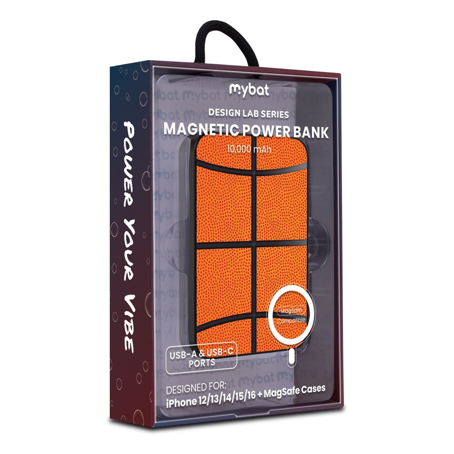 MyBat Design Lab 10000mAh Magnetic Wireless Power Bank - Black - Basketball