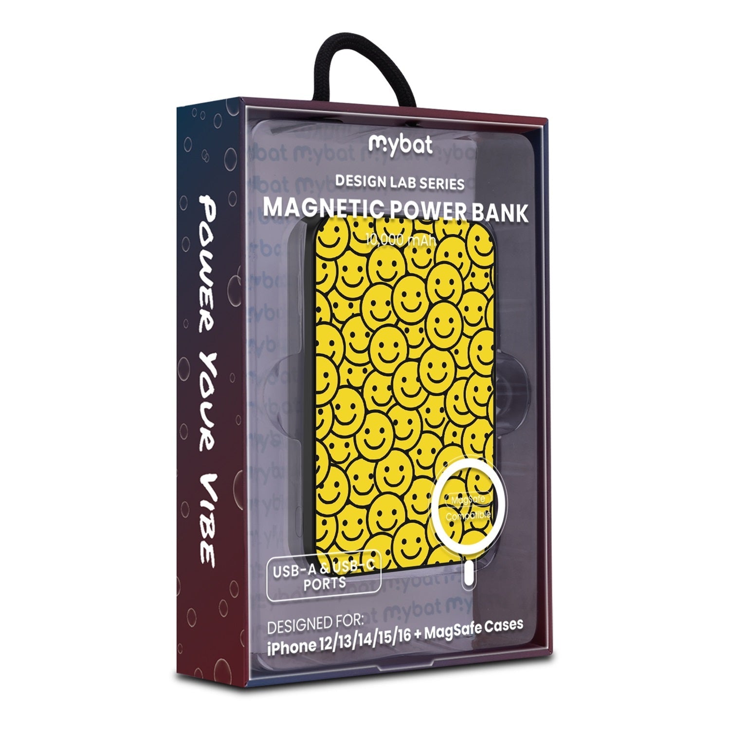 MyBat Design Lab 10000mAh Magnetic Wireless Power Bank - Black - Smiley Faces