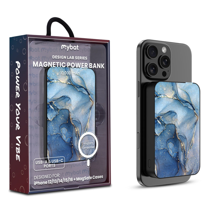 MyBat Design Lab 10000mAh Magnetic Wireless Power Bank - Black - Blue Marble