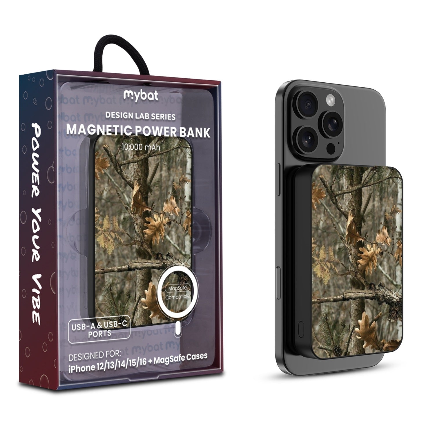 MyBat Design Lab 10000mAh Magnetic Wireless Power Bank - Black - Real Tree Camouflage