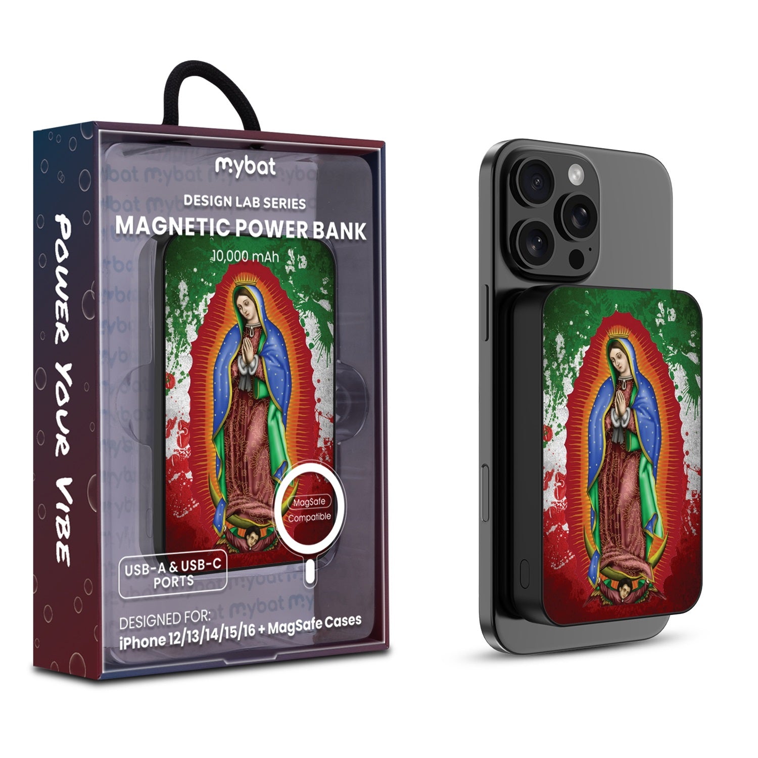 MyBat Design Lab 10000mAh Magnetic Wireless Power Bank - Black - Guadalupe Virgin Mary - MPBBAT141-BK-139-1.jpg