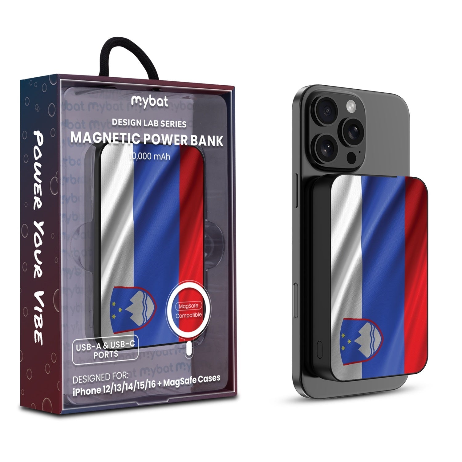 MyBat Design Lab 10000mAh Magnetic Wireless Power Bank - Black - Slovenia Flag