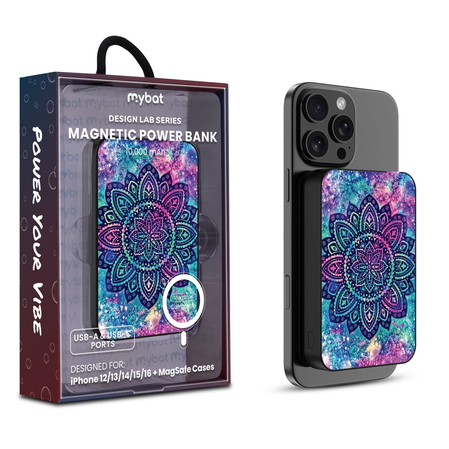 MyBat Design Lab 10000mAh Magnetic Wireless Power Bank - Black - Cosmic Mandala - MPBBAT141-BK-165-1.jpg