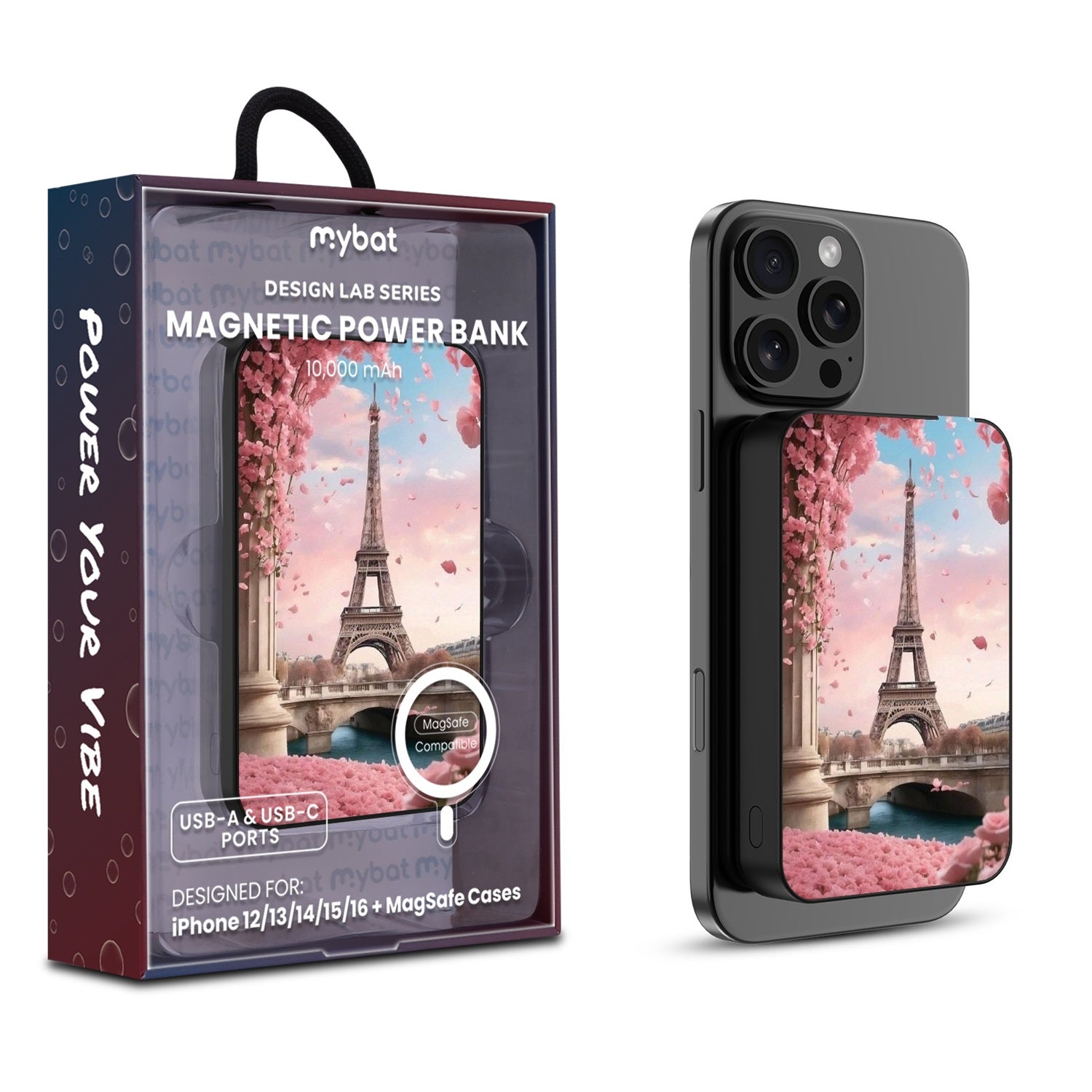 MyBat Design Lab 10000mAh Magnetic Wireless Power Bank - Black - Paris In Bloom